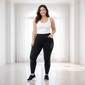 2/$20 SALE Fit 2 Go Black Grey Sunburst Leggings L/XL Stretch High Rise
